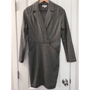 Max Studio Women's Long Sleeve Black Plaid Notch Collar Dress Size S